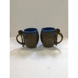 Set Of 2 Always Azul Pottery Blue Brown Coffee Mug Cup Villa Grove CO W/Spoons